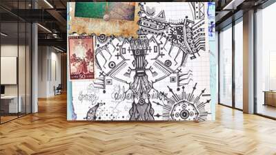 Graffiti,collage and esoteric scrapbooks series Wall mural