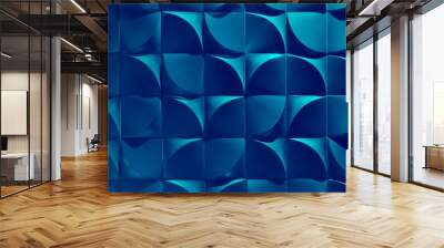 Curved ceramic three dimensional blue tiles laid on a wall with mood lighting Wall mural