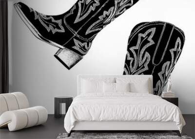 Illustration of a pair of western cowboy boots in black and white Wall mural