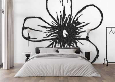 Illustration of a simple rustic flower in black and white Wall mural