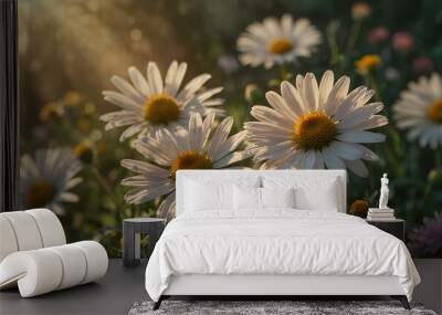 Daisies and wildflowers in summer field Wall mural