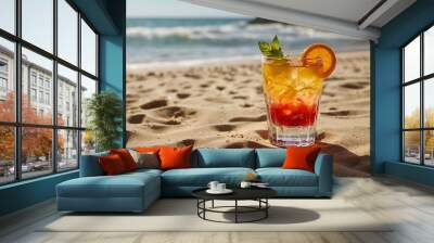 Orange cocktail on the Beach  Wall mural