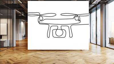 Flying Quadrocopter Drone shape drawing by continuous line, thin line design vector illustration Wall mural