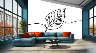 Tree Leaf shape drawing by continuos line, thin line design vector illustration Wall mural