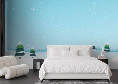 Winter landscape with fir trees and snow. Winter background. For design flyer, banner, poster, invitation Wall mural