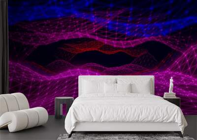 heat wave, energize, energy transfer concept. complex three dimensional waveform. colorful wire fram Wall mural