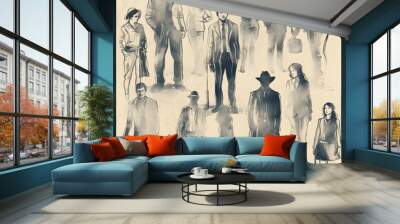 people silhouette isolated human person male female business black generative Ai. Wall mural