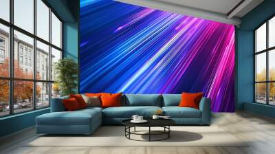 Abstract gradient blue motion blur slanted lines purple light trails background Wall mural