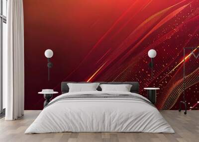 Abstract red overlap with glitters dots and golden line gradient design modern luxury futuristic technology background Wall mural