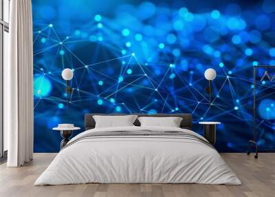 blue digital cyber network background Wall mural