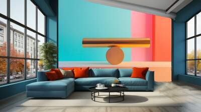 Cylinders balanced on a support point isolated on colorful background Wall mural