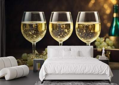 three glasses of sparkling white wine standing on the table Wall mural