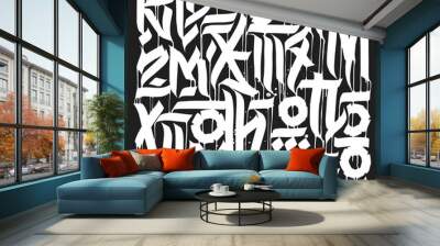 Calligraphy abstract graffiti lettering, grunge gothic design composition, print design. Wall mural