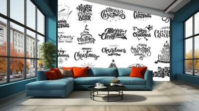 Merry Christmas. Happy New Year. Handwritten modern brush lettering, Typography set Wall mural