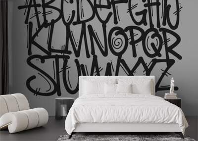 Street Graffiti Tag Font, handwritten Typography vector illustration. Wall mural