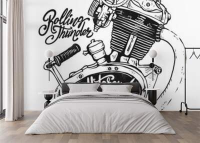 Vintage Motorcycle Engine hand drawn vector print design Wall mural