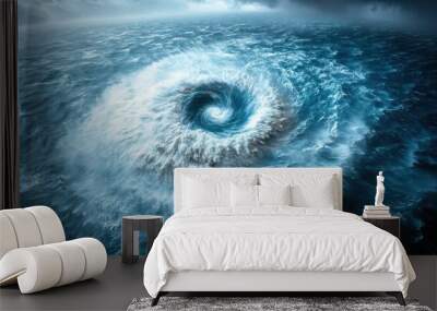 A hurricane in the ocean under a stormy sky illustrating the immense power of natural phenomena on Earth's water bodies Wall mural