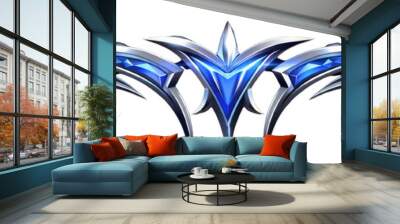 Futuristic Metallic Tribal Wings in Blue, Design for Stylish Emblems or Tattoo Art Wall mural