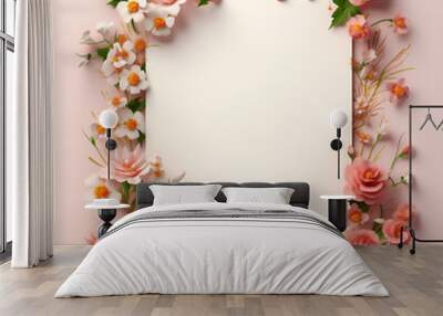 Piece of notebook paper over creative flowered borders 3d illustration Wall mural