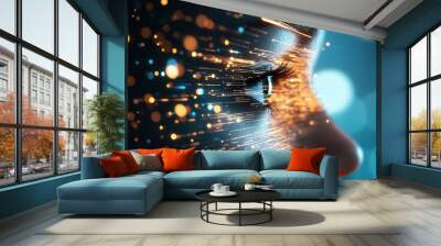 A close-up of an eye with vibrant light effects, showcasing the beauty of vision and modern digital art. Wall mural