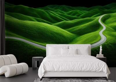 A winding road traverses lush green hills, capturing the beauty of nature and inviting exploration into serene landscapes. Wall mural