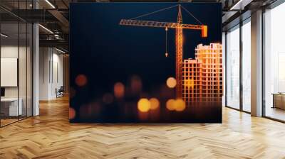 An abstract representation of construction featuring a crane and building, highlighting growth and development in urban landscapes. Wall mural