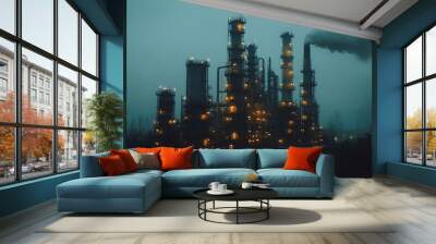 Industrial refinery with smoke during twilight Wall mural