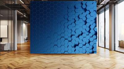 3D illustration abstract dark blue of futuristic surface hexagon pattern. Blue geometric hexagonal abstract background. Wall mural