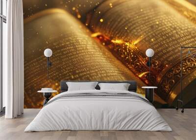 Bible book of mystical stories with magical literature. Open pages filled with imagination, wisdom and religious devotion. Perfect for education, study, and exploring spiritual beliefs. Wall mural