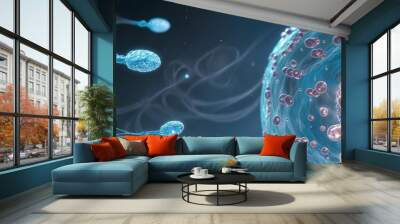 Biological process of sperm fertilizing egg, microscopic analysis of pregnancy and reproductive health Wall mural