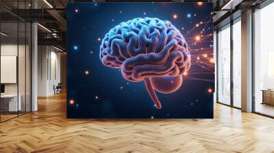 Conceptual Illustration of AI Neural Connections in Human Brain Wall mural