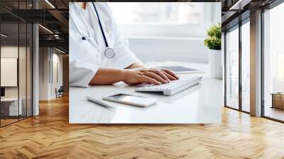 Female doctor typing on keyboard in the office Wall mural