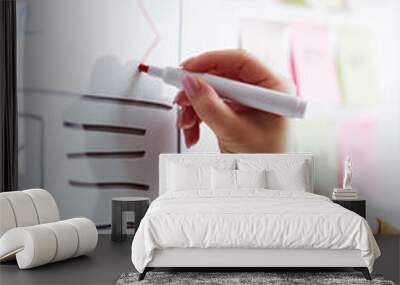 Female web developer with red marker planning website on whiteboard Wall mural