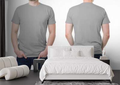 Gray t shirt on a young man template Wall mural