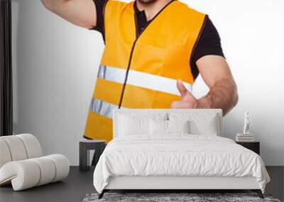 Portrait of smiling worker in a reflective vest Wall mural