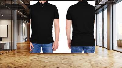 T-shirt design - young man in blank black polo shirt front and rear isolated Wall mural