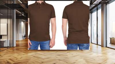 T-shirt design - young man in blank brown polo shirt from front and rear isolated Wall mural