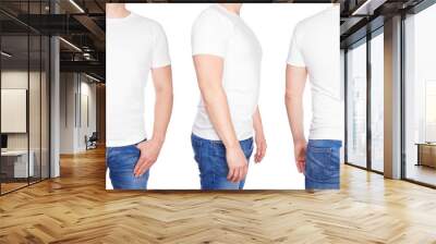 T-shirt design - young man in blank white tshirt front, from side and rear isolated Wall mural