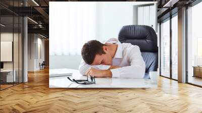 young businessman in white shirt sleeping Wall mural