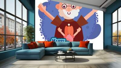 Happy grandparents day Blue banner with grandpa character Vector Wall mural