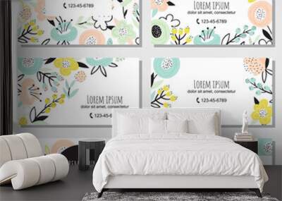 6 floral cards Wall mural