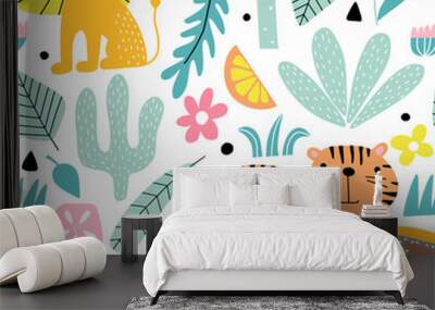 Seamless pattern with african animals Wall mural