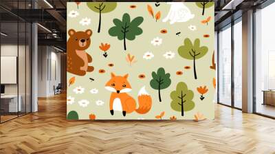 Seamless pattern with woodland animals Wall mural