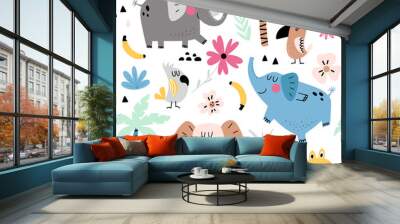 Tropical animals seamless pattern Wall mural