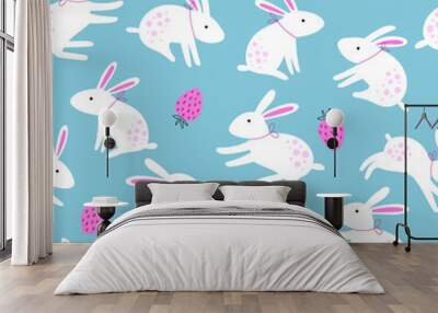 Vector seamless pattern with rabbit Wall mural