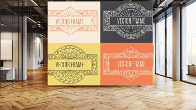 Vector set of floral frame in mono line style with copy space for text - logo design template Wall mural