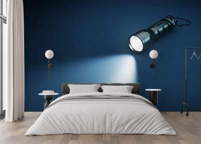 Flashlight and beam of light on a dark background. 3d rendering Wall mural