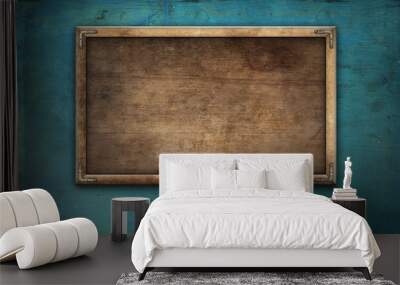 Old wooden picture frame on wall Wall mural