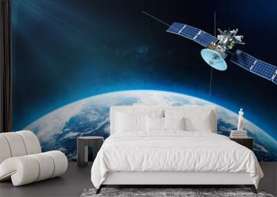 Space satellite orbiting the Earth. 3d rendering Wall mural