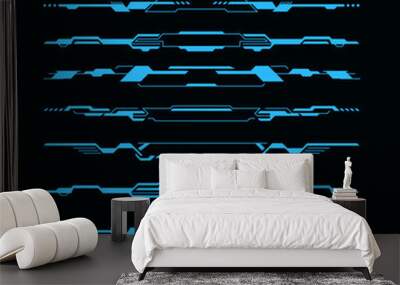 HUD futuristic header and footer interface vector elements of Sci Fi and tech game. Future technology head up display hologram screen frame border lines, blue neon text bars and dividers, ui design, Wall mural